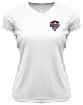 Womens Badge Logo Athletic V-Neck Tee - White
